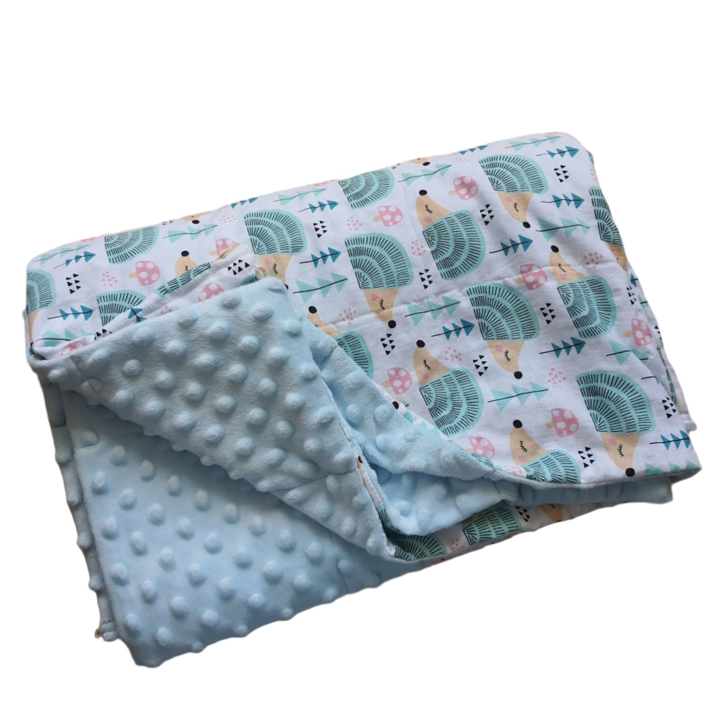 100x150cm, Hedgehogs Cotton & Baby Blue Plush Weighted Blanket, 2kg