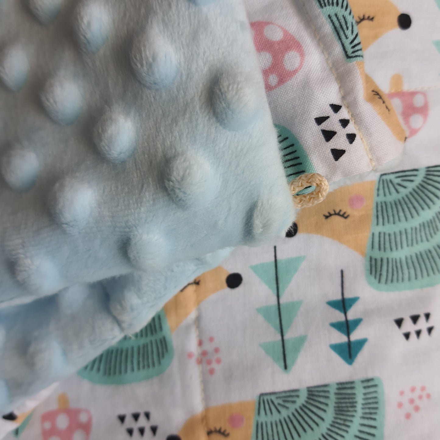 100x150cm, Hedgehogs Cotton & Baby Blue Plush Weighted Blanket, 2kg