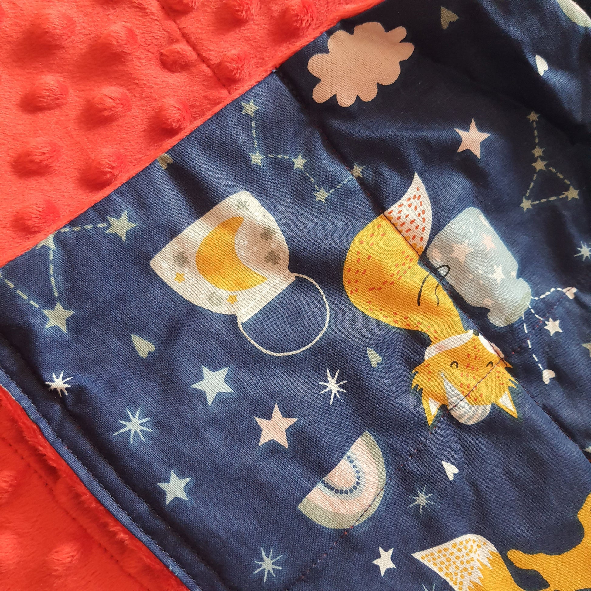 100x150cm, Sleeping Foxes & Red Plush Weighted Blanket, 3kg