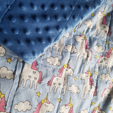 Load image into Gallery viewer, Unicorn Cotton &amp; Blue Minky Weighted Blanket