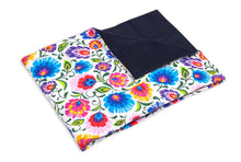 Load image into Gallery viewer, folk cotton weighted blanket made with navy blue cotton  by sensory owl